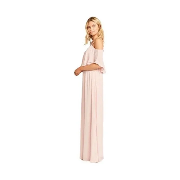 Show Me Your Mumu “Caitlin” Ruffle Maxi Bridesmaids Dress Dusty Blush Pink Large - Picture 2 of 7